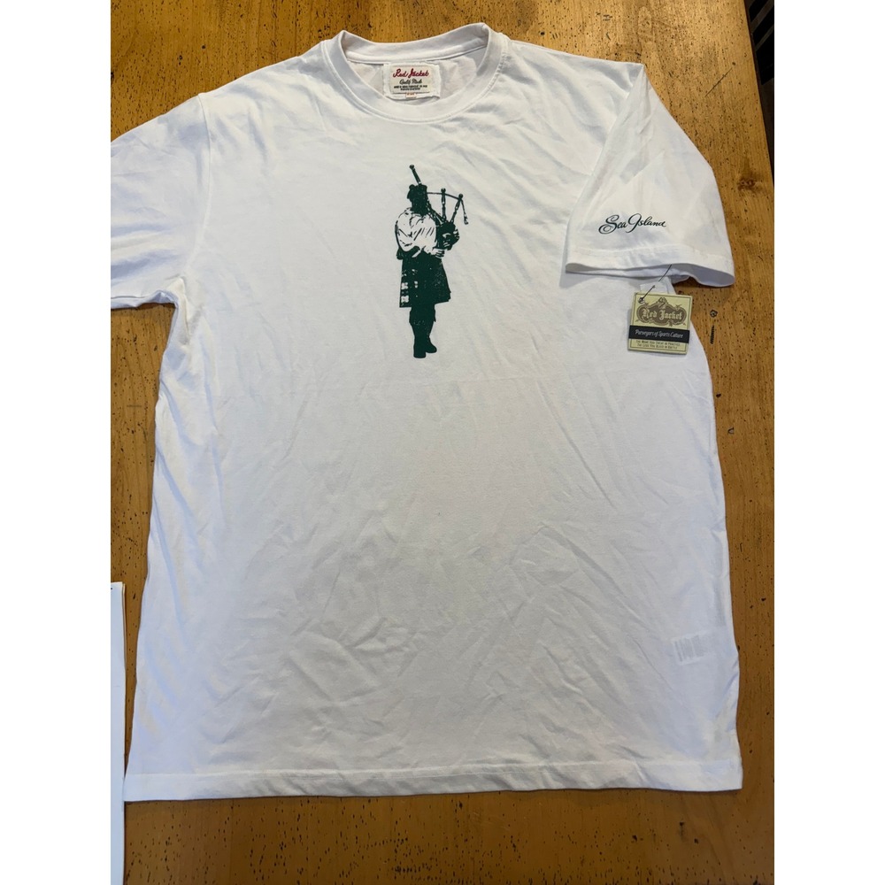 Sea Island • Red Jacket 2XL New White Bagpiper Graphic Cotton Blend T-Shirt